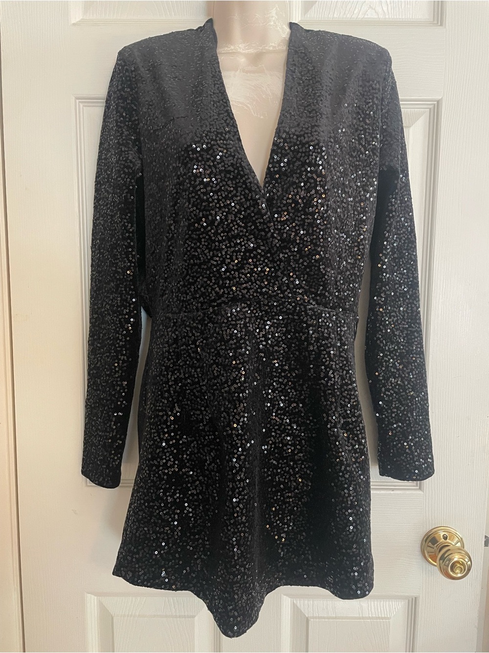 Zara Black Sequin V-Neck Long Sleeve Women's Dress